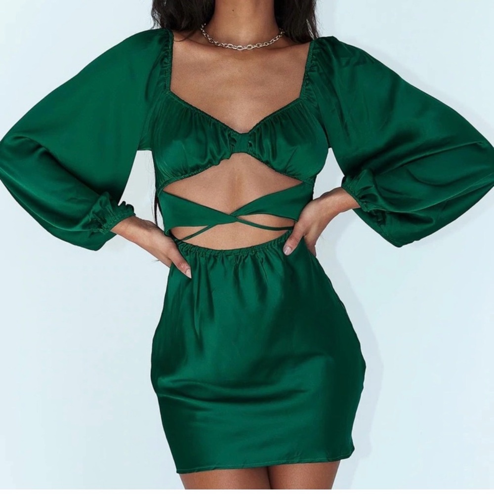 Princess Polly Nakita long sleeve mini green dress